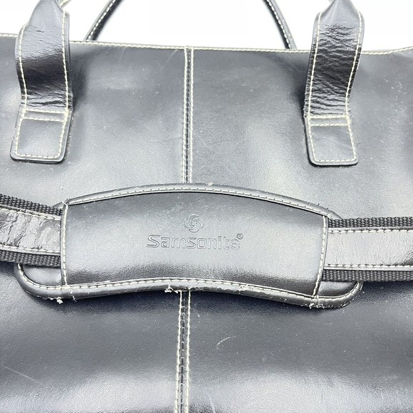 Samsonite Messenger Bag Laptop Case Black Leather Carry On - Picture 6 of 11